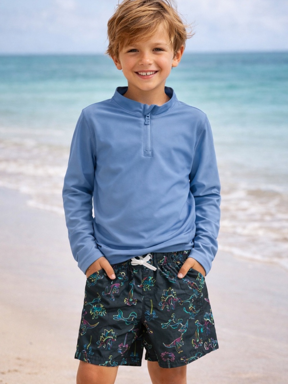 Boys Size 4 Swim Set Rash Guard & Dino Swim Trunks Beach Pool Outfit